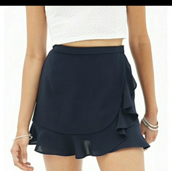 Forever 21 Dresses & Skirts - Forever 21 | Navy Ruffle Wrap Skirt